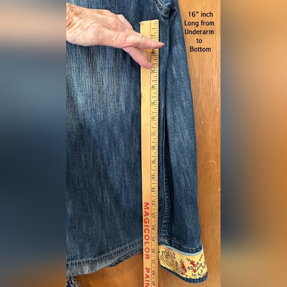 Upcycled Levi Strauss Jean Denim XL Shirt With Rooster, Southwestern, Boho - Picture 5 of 6